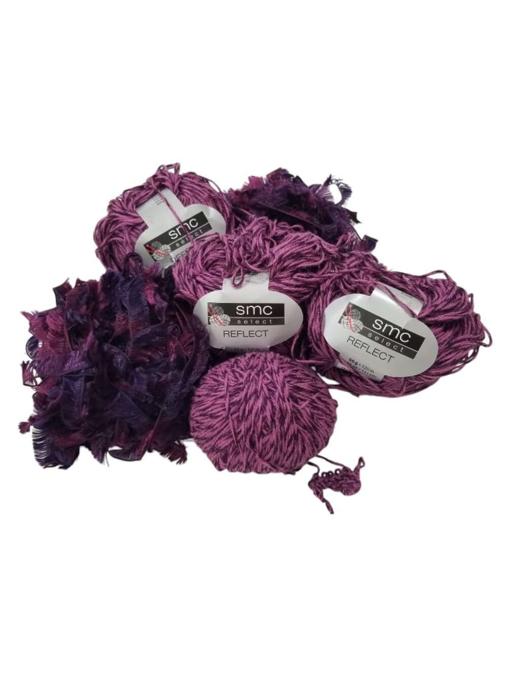 SMC Rayon Cotton Yarn & Eyelash Yarn 4 Skeins Berry Variegated Purples